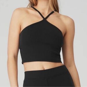 Alo Yoga Black Goddess Ribbed Cross Crop Top Size S - Excellent condition
